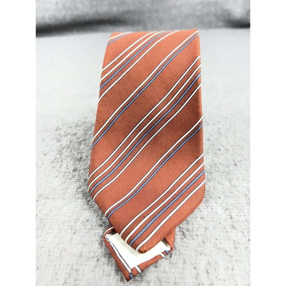Christian Dior Tie Mens One Size Brown Blue Striped 100%‎ Silk Skinny Necktie